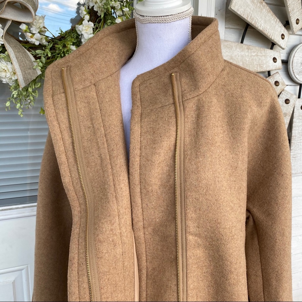 New! J Crew Wool Camel Stand Collar Winter Coat - Picture 7 of 15